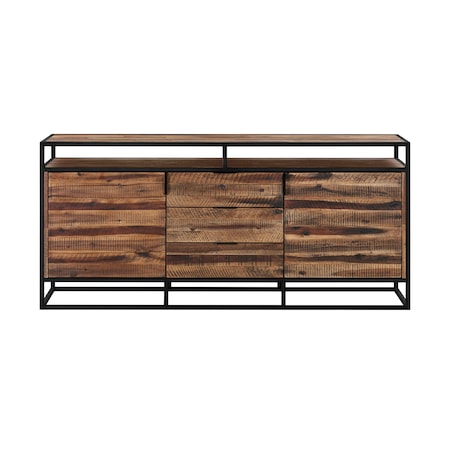 Armen Living Ludgate 3 Drawer Sideboard Buffet in Acacia and Black Metal LCLDBURU